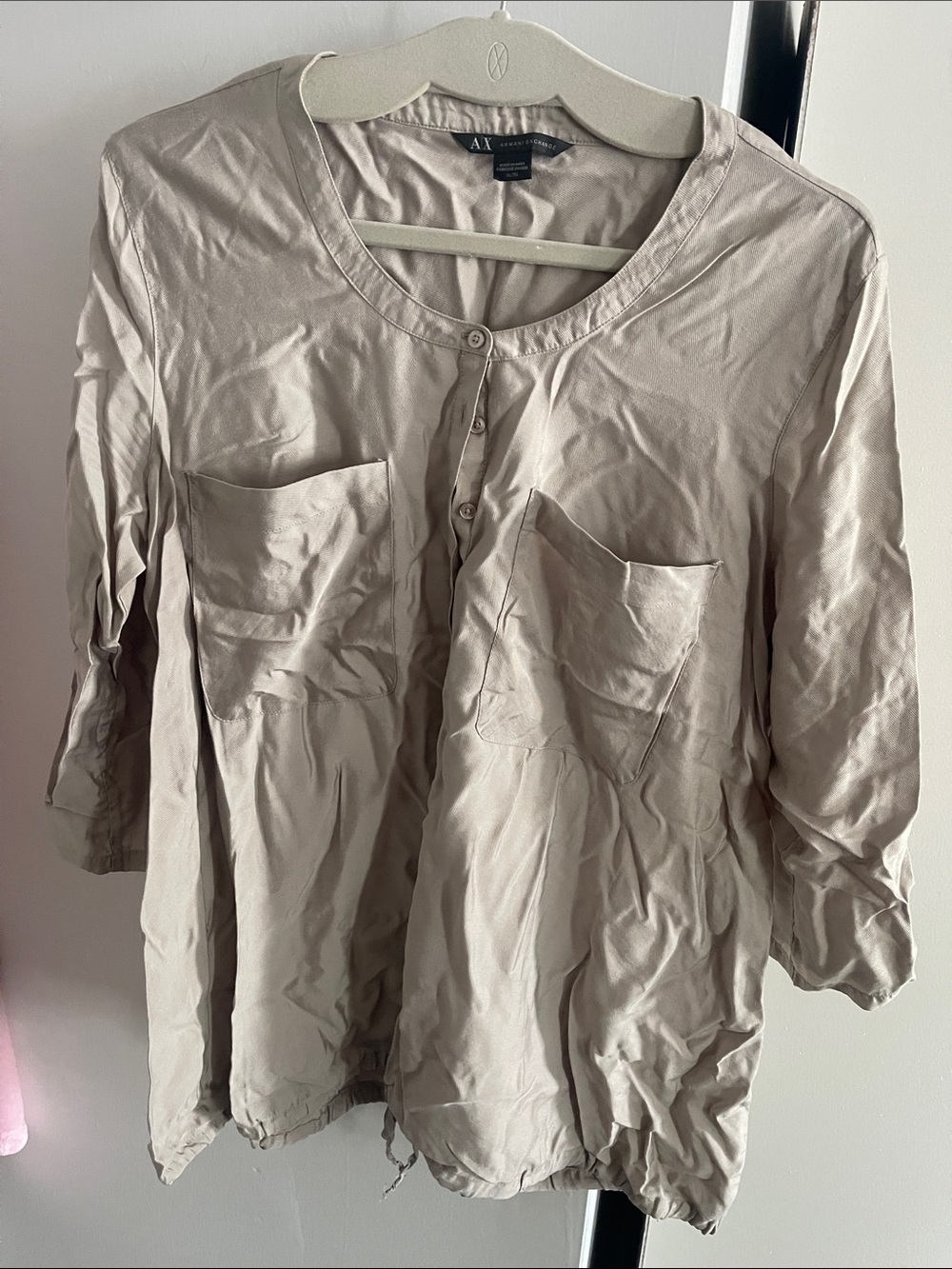 A/X Armani Exchange Light Cream Button-Front Tunic with Patch Pockets